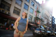 Sarah looks at buildings in Chinatown Aug. 14, 2016 in Philadelphia, Pa.