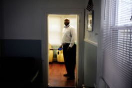 Senior Case Manager Cliff Skinner stands in a doorway Sept. 28, 2016 at The Veterans Group in Philadelphia, Pa. The non-profit is committed to promoting the health and well-being of former armed forces service members.