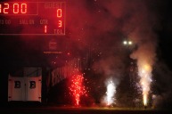 BENSALEM, PA - OCTOBER 21: Pyrotechnics are shot off before the Owls take on the Council Rock North Indians of a Suburban One League National Conference football game at Bensalem High School Oct. 21, 2016. Bensalem won 21-20. (Photo by Corey Perrine)